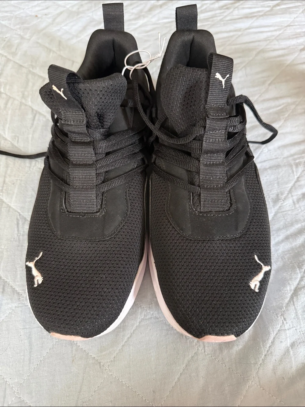 PUMA Black Knit Trainers with Pale Pink Accents